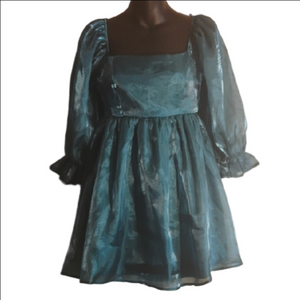 Thirty/ Thirty Stylish Teal/ Blue Smocked Dress. Size Small. Babydoll Style.